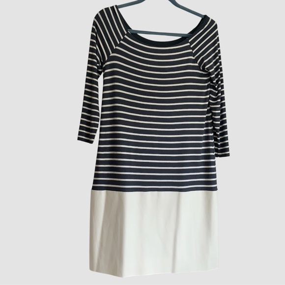 Anthropologie Bailey44 Blue White Striped Jersey Shift Dress Vegan Leather SZ M - Picture 5 of 12
